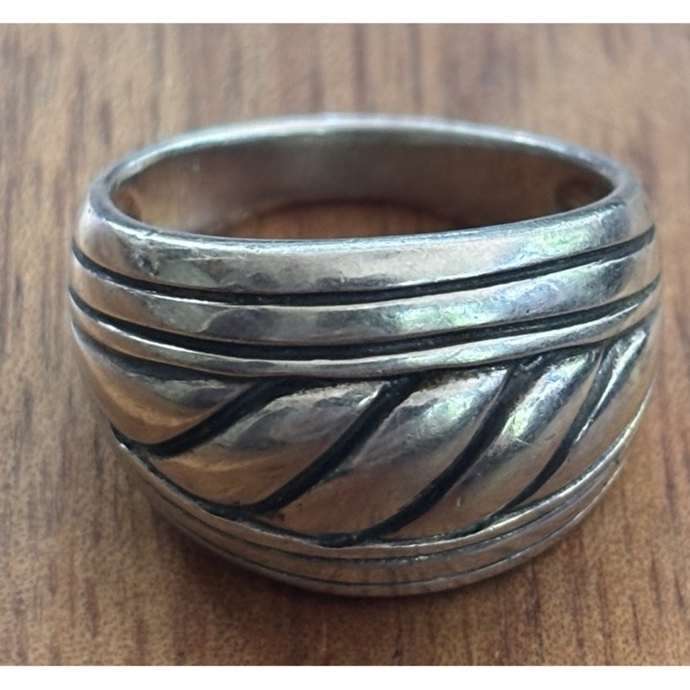 Sterling Silver Ribbed Tapered Rimmed Band Ring 5.6 Grams Sz: 7.5